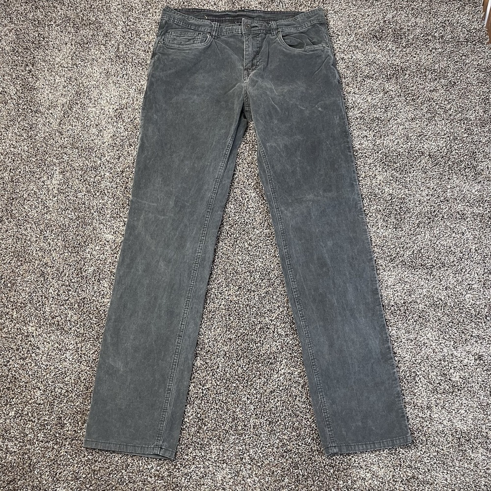 PrAna Pants Mens Size 32x32 Gray Corduroy Slim Fit 5 Pocket Travel Hiking Casual